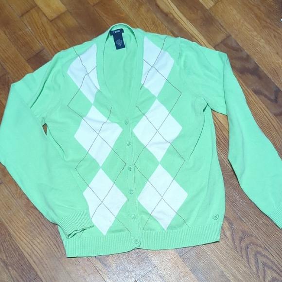 Izod Sweaters - IZOD Green Argyle CARDIGAN Sweater SZ MED